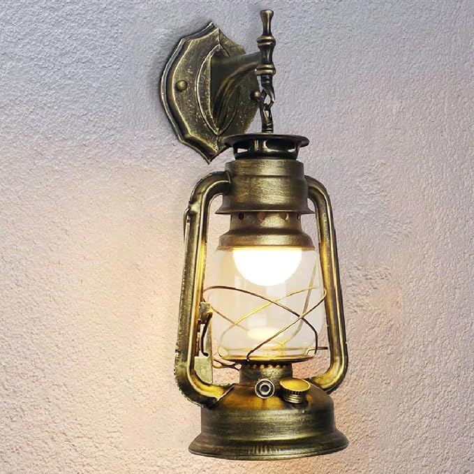 Rustic Wall Sconce Lantern Light, Set of 2 Vintage Wall Lamp, Industrial Wall Sconce, Farmhouse Wall Light Fixtures, Indoor Old Fashioned Lantern for Hallway Farmhouse Loft (Cyan Bronze, 2pcs)