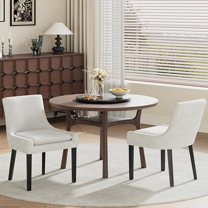 COLAMY Upholstered Dining Chairs Set of 4 with Mid Back and Wood Legs, Modern Accent Side Chairs for Living Room/Dining Room-Beige