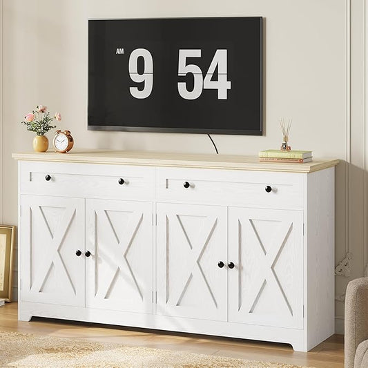 IRONCK Buffet Cabinet with Storage, Sideboard Storage Cabinet with Drawers, Coffee Bar Cabinet, Kitchen Cabinet with Doors, Natural Wood