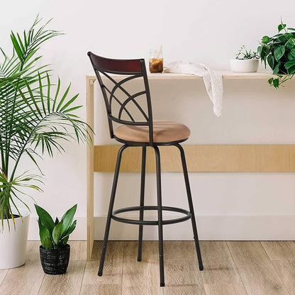 VECELO Bar Stools Set of 2, 24/29" Height Adjustable Barstool,Swivel Counter Stool with Upholstered Seat/Footrest/Back,Steel Bistro Pub Chairs, Island Chairs,Wood Top Backrest