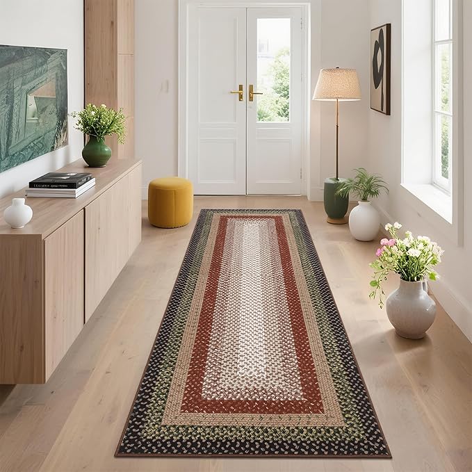 Imitation Braided Collection-Print Runner Rugs for Hallway 2x8 Rug Runner Kitchen Rugs Non Slip Washable Modern Soft Hallway Runner Contemporary Low Pile Rug for Living Room Bedroom Nursery