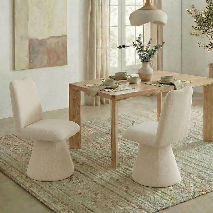 KISLOT Swivel Dining Chairs Set of 2, Modern Upholstered Dining Chair Mid Century Kitchen Chairs with High Back, 360 Degree Rotating Vanity Chair for Dining Room, Bedroom, Farmhouse, Sand