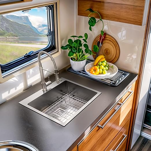 YITAHOME Drop In Kitchen RV Sink 25 in Top mount 304 Stainless Steel Single Bowl Sink with Accessories for Workstation, Bar Sinks 25 x 22 x 10 Inch