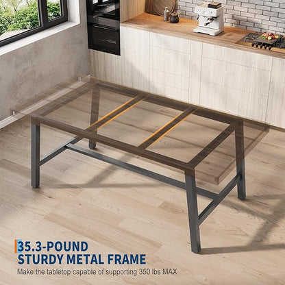 GarveeHome 70.87 Inch Long Kitchen Table for 6-8 People, Industrial Rectangular Dining Table for Dining Room, Heavy Duty Metal Frame, Retro Brown