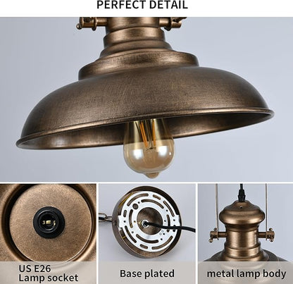 12.2" Hand-Painted Bronze Industrial Farmhouse Pendant Light, Modern Rustic Dome Hanging Ceiling Lighting Fixture for Bar, Cafe & Dining Room