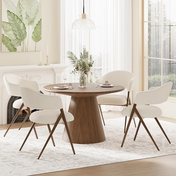 COLAMY Dining Chairs Set of 4, Mid Century Modern Dining Room Kitchen Dinner Chairs with Iron Legs, Open Back and Padded Seat, for Living Room/Bedroom/Restaurant/Cafe, Beige