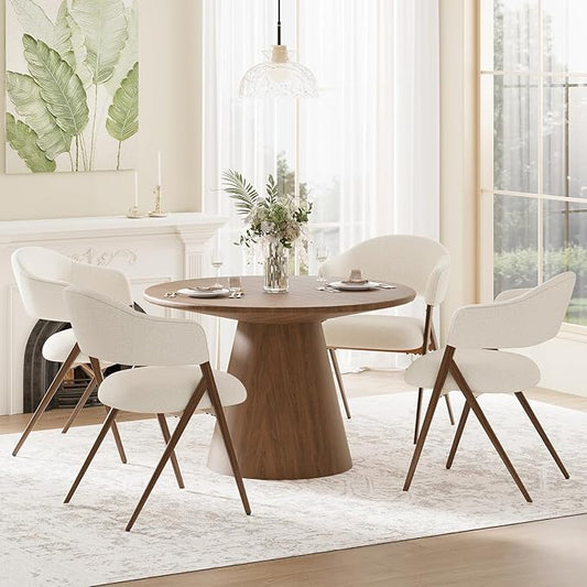COLAMY Dining Chairs Set of 4, Modern Fabric Upholstered Dining Room Kitchen Side Chairs with Iron Legs, Open Back and Padded Seat, for Living Room/Restaurant/Cafe, Beige