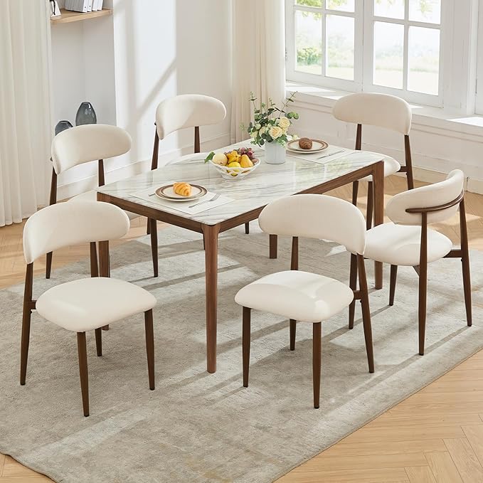 UVV Dining Chairs Set of 8, Metal Kitchen Chairs with Modern Fabric Upholstered for Dining Room, Beige
