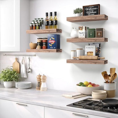 Sorbus Floating Shelves for Wall – 16 Inch Floating Shelf for Kitchen, Bedroom, Living Room, Bathroom, Home & Wall Decor - Mounted Bathroom Shelves with Invisible Brackets (Mahogany, 3 Pack)