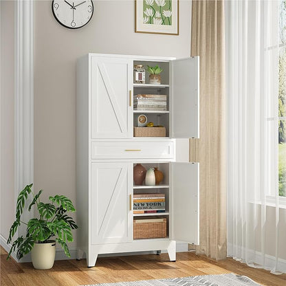 Bevivog Metal Storage Cabinet with Drawers, Tall Cabinets with Doors and Shelves, 4 Doors High Storage Cabinet for Office/Pantry/Living Room