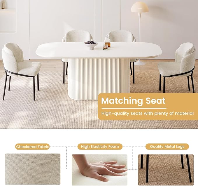 Miuuod 70" Extra Lage Dining & Kitchen Table Set,Kitchen Table with 4 Chairs,Large Oval Dinner Table with Round Corner for Dining Room,Living Room Furniture,Console Table Cream White