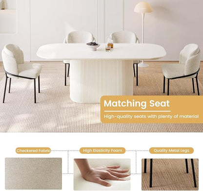 Miuuod 70" Extra Lage Dining & Kitchen Table Set,Kitchen Table with 4 Chairs,Large Oval Dinner Table with Round Corner for Dining Room,Living Room Furniture,Console Table Cream White