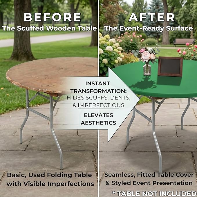 Kwik-Covers 10-Pack Fitted 60” or 72” Round Plastic Table Covers, Elastic Edge, 3 Mil Vinyl, Won’t Blow Off, Indoor/Outdoor for Picnic, Party & Trade Show Supplies (Kelly Green, 60" Round)