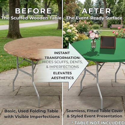 Kwik-Covers 10-Pack Fitted 60” or 72” Round Plastic Table Covers, Elastic Edge, 3 Mil Vinyl, Won’t Blow Off, Indoor/Outdoor for Picnic, Party & Trade Show Supplies (Kelly Green, 60" Round)
