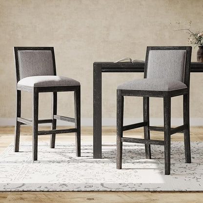 30.5 Inch Height Stools Set of 2, Rubberwood Frame, Fabric Upholstered Barstools, Retro Design for Kitchen Island, Bedroom, Dining Room