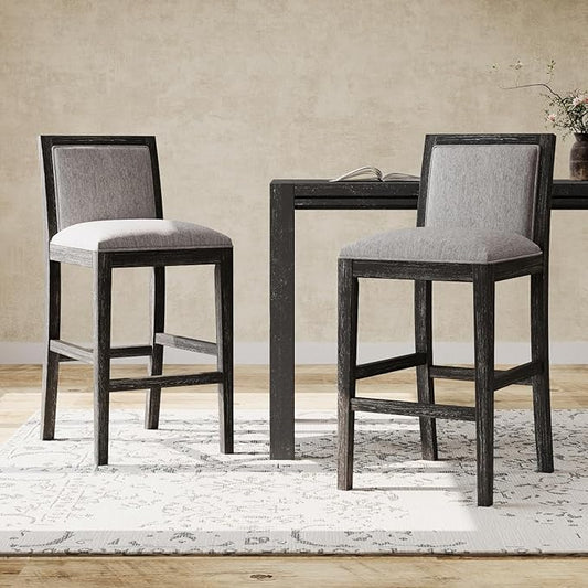 30.5 Inch Height Stools Set of 2, Rubberwood Frame, Fabric Upholstered Barstools, Retro Design for Kitchen Island, Bedroom, Dining Room