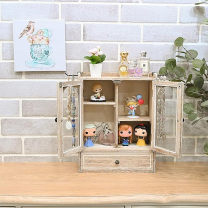 Ikee Design Wooden Countertop Storage Cabinet with Magnetic Door, Adjustable Shelves, Removable Hooks and Drawer for Perfume, Makeup, Pantry, Vintage White, 12.2 W x 6 D x 15.7 H in