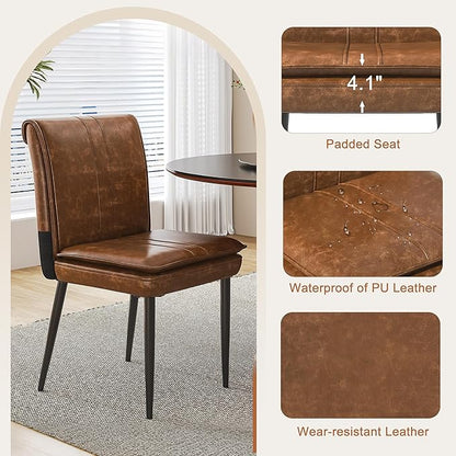 VECELO Upholstered PU Dining Chairs Set of 6, Kitchen Chairs with Padded Seat for Living Room, Dining Room, High Back and Steel Legs, Easy Assembly, Brown