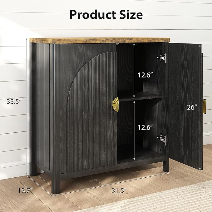 Sideboard Cabinet with Storage - 63” Large Kitchen Buffet Table, Adjustable Shelf & 4 Fluted Doors Farmhouse Coffee Bar for Living Room Dining Room Entryway, Wood