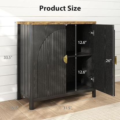 Sideboard Cabinet with Storage - 63” Large Kitchen Buffet Table, Adjustable Shelf & 4 Fluted Doors Farmhouse Coffee Bar for Living Room Dining Room Entryway, Wood