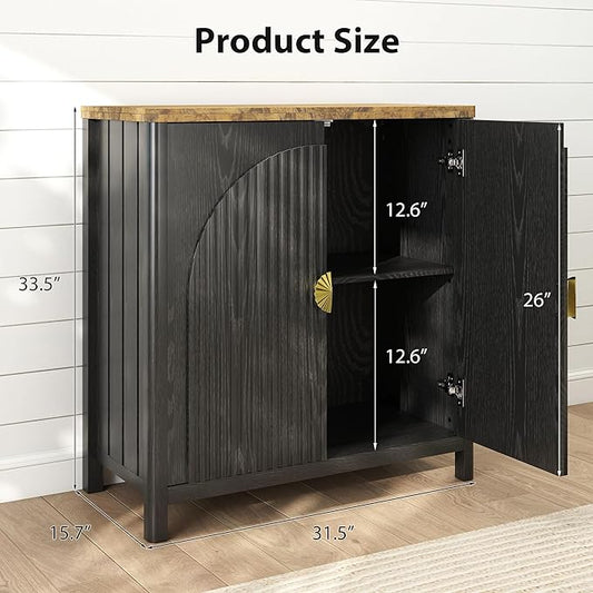 Sideboard Cabinet with Storage - 63” Large Kitchen Buffet Table, Adjustable Shelf & 4 Fluted Doors Farmhouse Coffee Bar for Living Room Dining Room Entryway, Wood