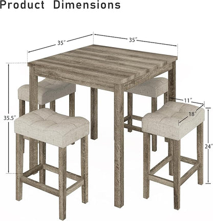 allamazing 5-Piece Counter Dinner Height Table Set, Indoor Modern Rectangular Dining Table Furniture Set for Kitchen, 35 inch Dining Table with 4 stools (1+4 Natural)