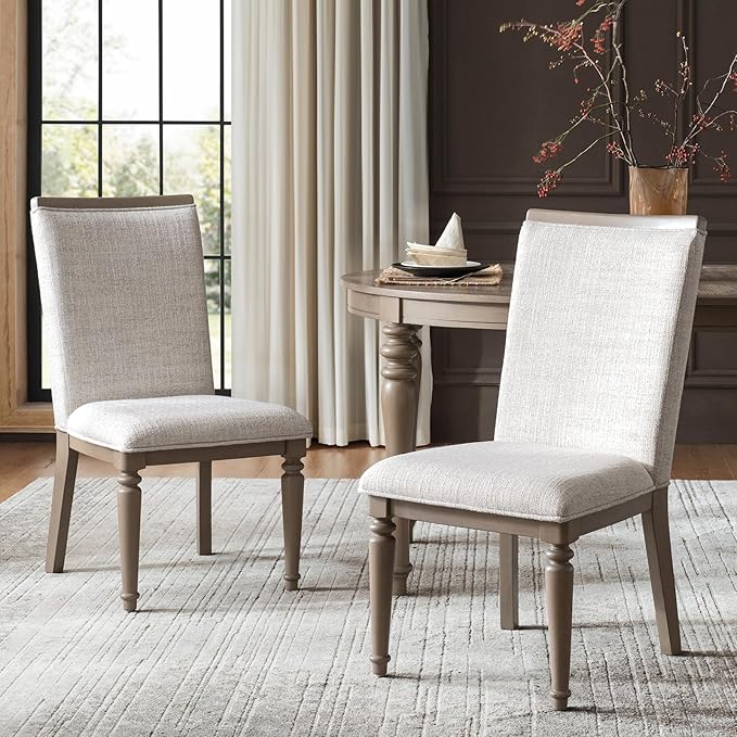 HULALA HOME Dining Chairs Set of 2 Upholstered Kitchen Dining Room Chairs with Rubber Wooden Leg, Linen Fabric, High-Back, Mid-Century Modern Parson Dinner Chair for Living Room Restaurant, Grey