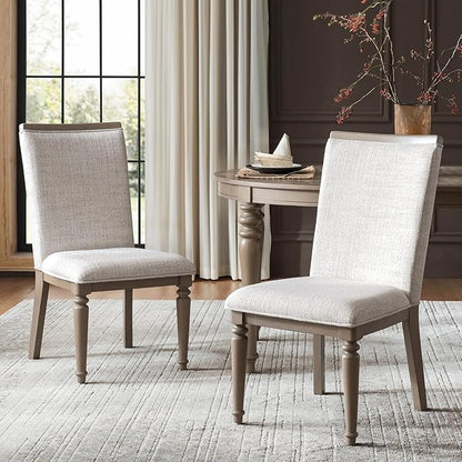 HULALA HOME Dining Chairs Set of 2 Upholstered Kitchen Dining Room Chairs with Rubber Wooden Leg, Linen Fabric, High-Back, Mid-Century Modern Parson Dinner Chair for Living Room Restaurant, Grey