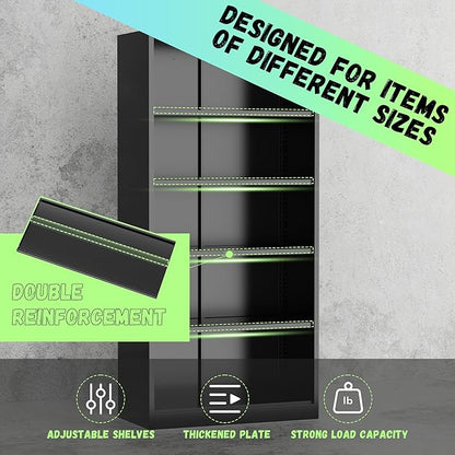 INTERGREAT Black Metal Storage Cabinet, 72" Locking Steel Cabinets with 2 Door and 4 Adjustable Shelves, Tall Metal Cabinet for Home Office, Garage, Warehouse
