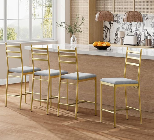 Garvee Bar Stools Set of 4, Counter Height Bar Chairs with Back and Thick Cushion, Upholstered Dining Chairs with Padded Seat, Barstools for Kitchen Island, Bar, Dining Room, Retro Gold