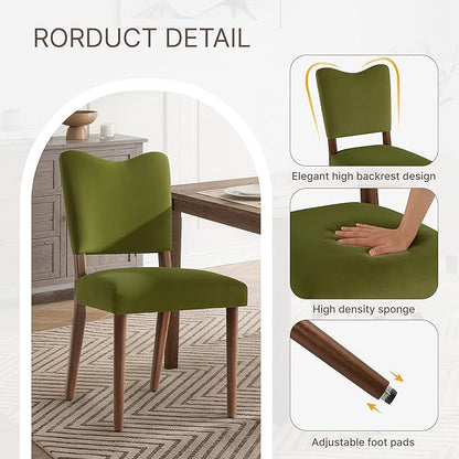 KISLOT Upholstered Dining Chairs Set of 6, Modern Velvet Kitchen Chairs with Solid Wood Legs, High Back Wooden Dining Room Chairs with Dark Walnut Color Legs for Farmhouse Kitchen Dining Room, Green