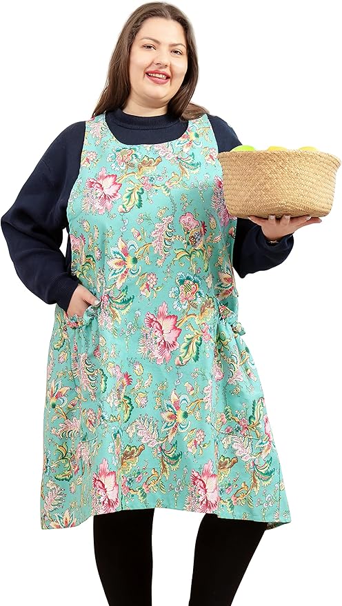 Big Plus Size Aprons for Women with Pockets Cotton Linen Baking Kitchen Cooking