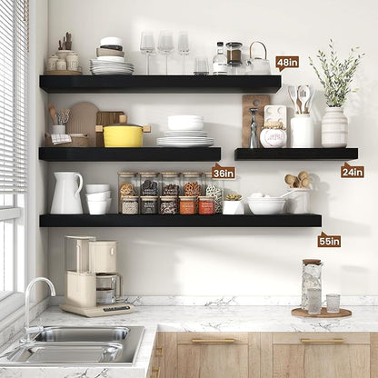 Heimlove 36 Inch Floating Shelves for Wall,Thicker and Deeper Wall Shelves Mounted Storage & Display Wood Shelf,Hanging Shelf for Bedroom Living Room Kitchen Office,Set of 2,Black