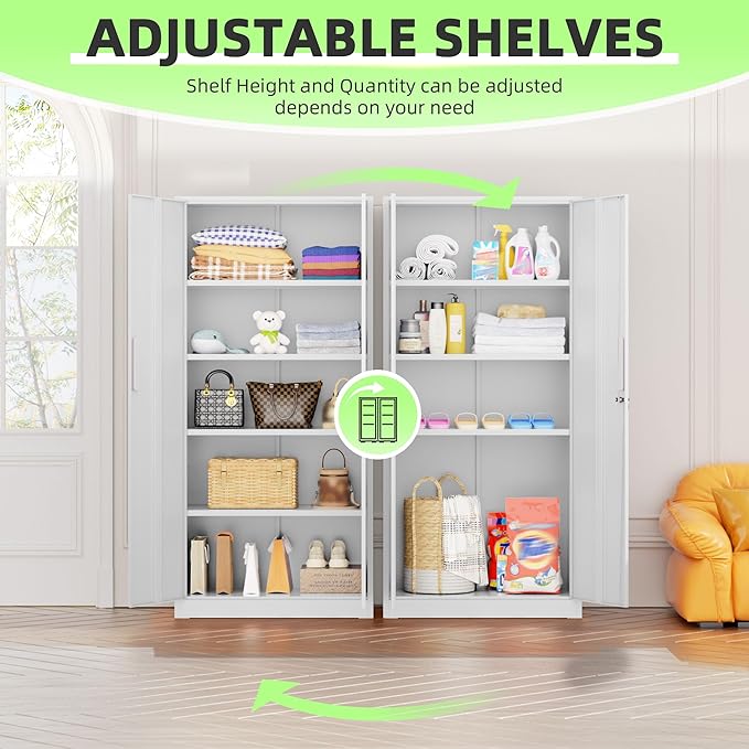 INTERGREAT White Metal Storage Cabinet, 72" Locking Steel Cabinets with 2 Door and 4 Adjustable Shelves, Tall Metal Cabinet for Home Office, Garage, Warehouse