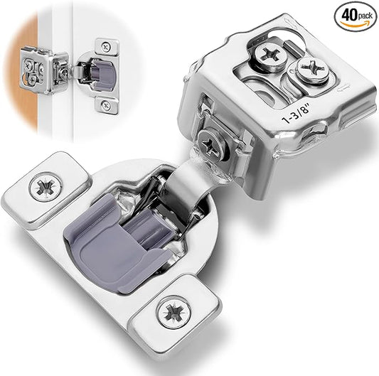 Decobasics 40 Pack Soft Close Cabinet Hinges 1-3/8" Overlay for Kitchen Cabinet Doors, Slow Self-Closing Concealed Hidden Hinges for Face Frame –Stainless Steel, 3-Way Adjustable & Quiet Close Damper