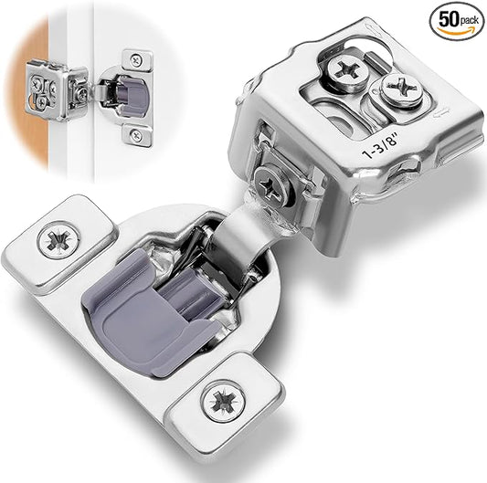 Decobasics 50 Pack Soft Close Cabinet Hinges 1-3/8" Overlay for Kitchen Cabinet Doors, Slow Self-Closing Concealed Hidden Hinges for Face Frame –Stainless Steel, 3-Way Adjustable & Quiet Close Damper