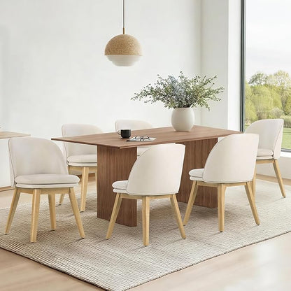 KISLOT Wooden Dining Chairs Set of 4, Faux Leather Upholstered Modern Dining Room Chairs with Double-Layer Thick Seat Cushion & Ergonomic Backrest for Restaurant, Kitchen and Café, Beige, 2 Boxs