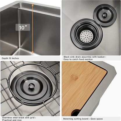 Black Undermount Bar Sink,16 Gauge 304S Stainless Steel Undermount Kitchen Sinks,15 Inch Workstation Sink with Full Accessories, 15" x 15" x 10" Small Kitchen Sink for RV,Outdoor,Camper