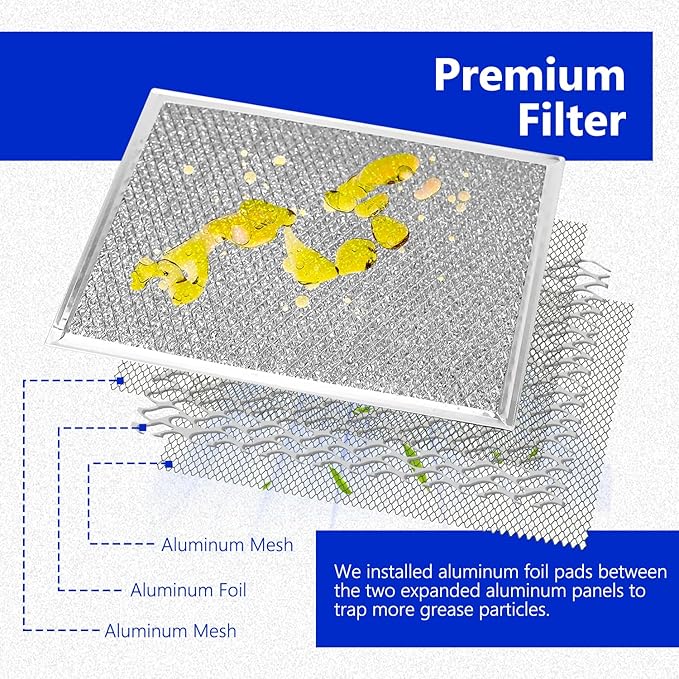 HASMX Aluminum Replacement Grease Filter for Range Hood 9" x 10.5" x 1/8" - Replaces Part Number GE: WBX8406. American Metal Filter: RHP0808, RBF0901. Homefilter: HF120 (2)