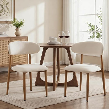 UVV Dining Chairs Set of 2, Metal Kitchen Chairs with Modern Fabric Upholstered for Dining Room, Beige