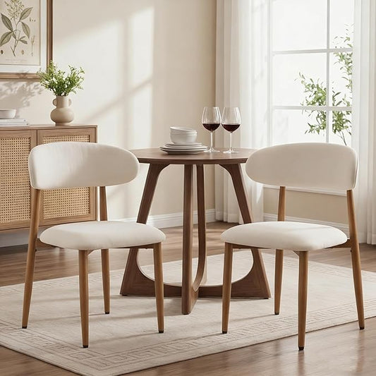UVV Dining Chairs Set of 2, Metal Kitchen Chairs with Modern Fabric Upholstered for Dining Room, Beige