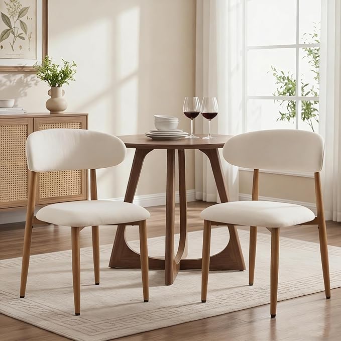 UVV Dining Chairs Set of 6, Metal Kitchen Chairs with Modern Fabric Upholstered for Dining Room, Beige