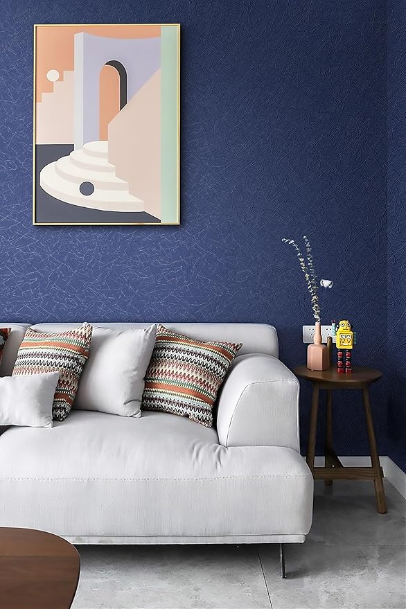 Safiyya Contact Paper Blue Silk Wallpaper Textured Peel and Stick Wallpaper Removable Embossed Self Adhesive Wall Paper for Walls Vinyl Rolls 17.3 inch X 78.7 inch