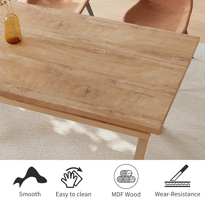 HIPIHOM 63" MDF Modern Dining Table with Chairs for 6, Kitchen Table Chairs Set of 6 with Strong Metal Base, Great for and Apartment Needs