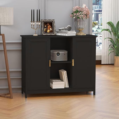TaoHFE Black Buffet Cabinet,Modern Narrow Sideboard Buffet Cabinet Wooden Side Table with Storage,Black Accent Cabinets for Living Room