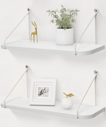 Afuly White Shelves for Wall, Floating Shelf Bathroom, Wall Mounted Shelves for Bedroom Living Room, Over Toilet Storage Display Organizer Modern Home Decor, 16inch Set of 2