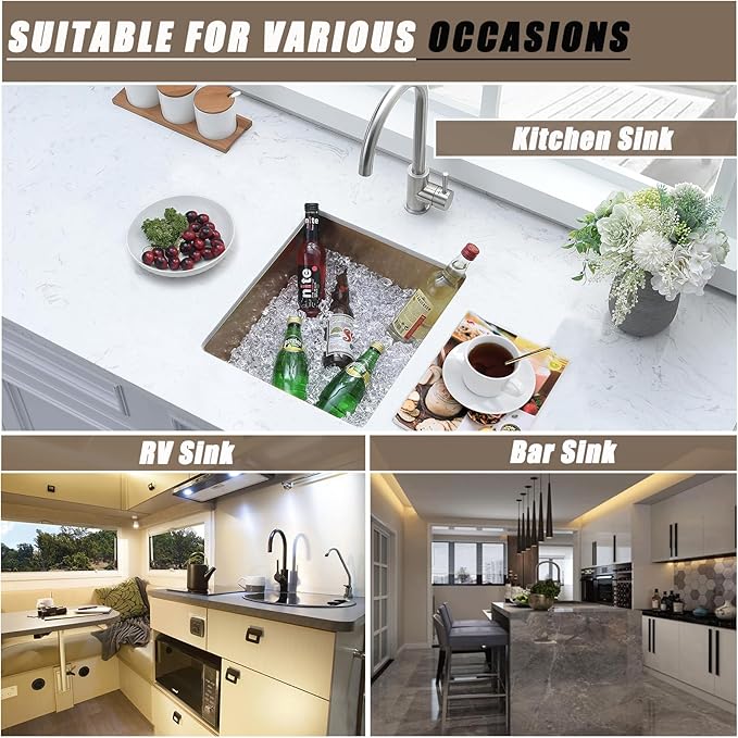 14 Inch Gold Bar Sink Undermount,14x19 Gold Bar Sink Undermount Small Stainless Steel Kitchen Sinks 18 Gauge Single Bowl Kitchen Prep Sinks with Drain Strainer