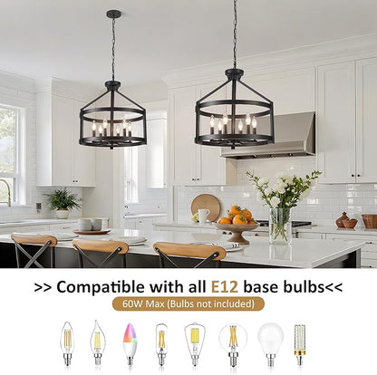 6-Light Large Farmhouse Black Chandelier, 20" Modern Hanging Pendant Lighting, Convertible Semi Flush Mount Ceiling Light Fixture Rustic Vintage Chandeliers for Dining Room Foyer Kitchen Entryway