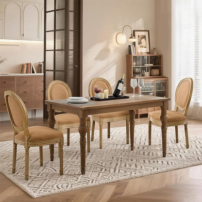 SoarFlash French Dining Chairs Set of 4, Vantage Linen Dining Chair with Round Back, Wood Leg Farmhouse Country Dining Chair for Kitchen,Bedroom,Brown