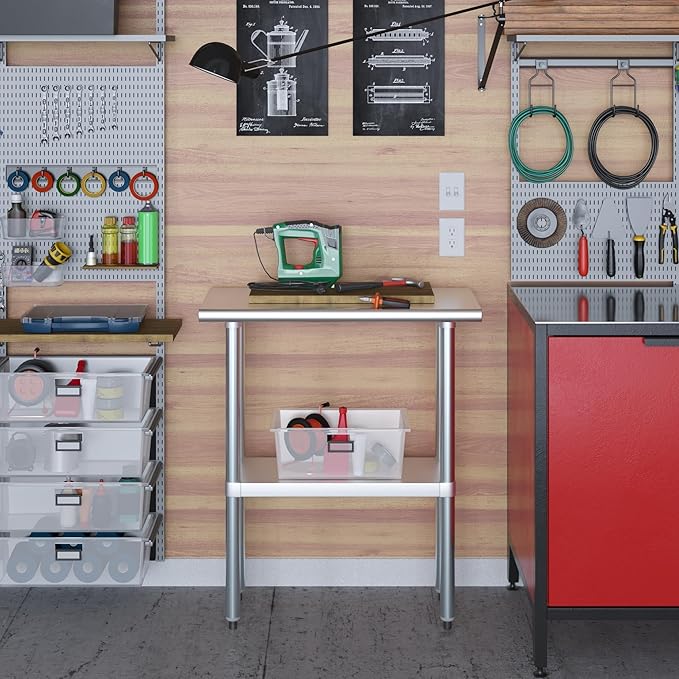 Stainless Steel Work Table | NSF Kitchen Island Food Prep | Laundry Garage Utility Bench (Table, 30" Long X 14" Deep)